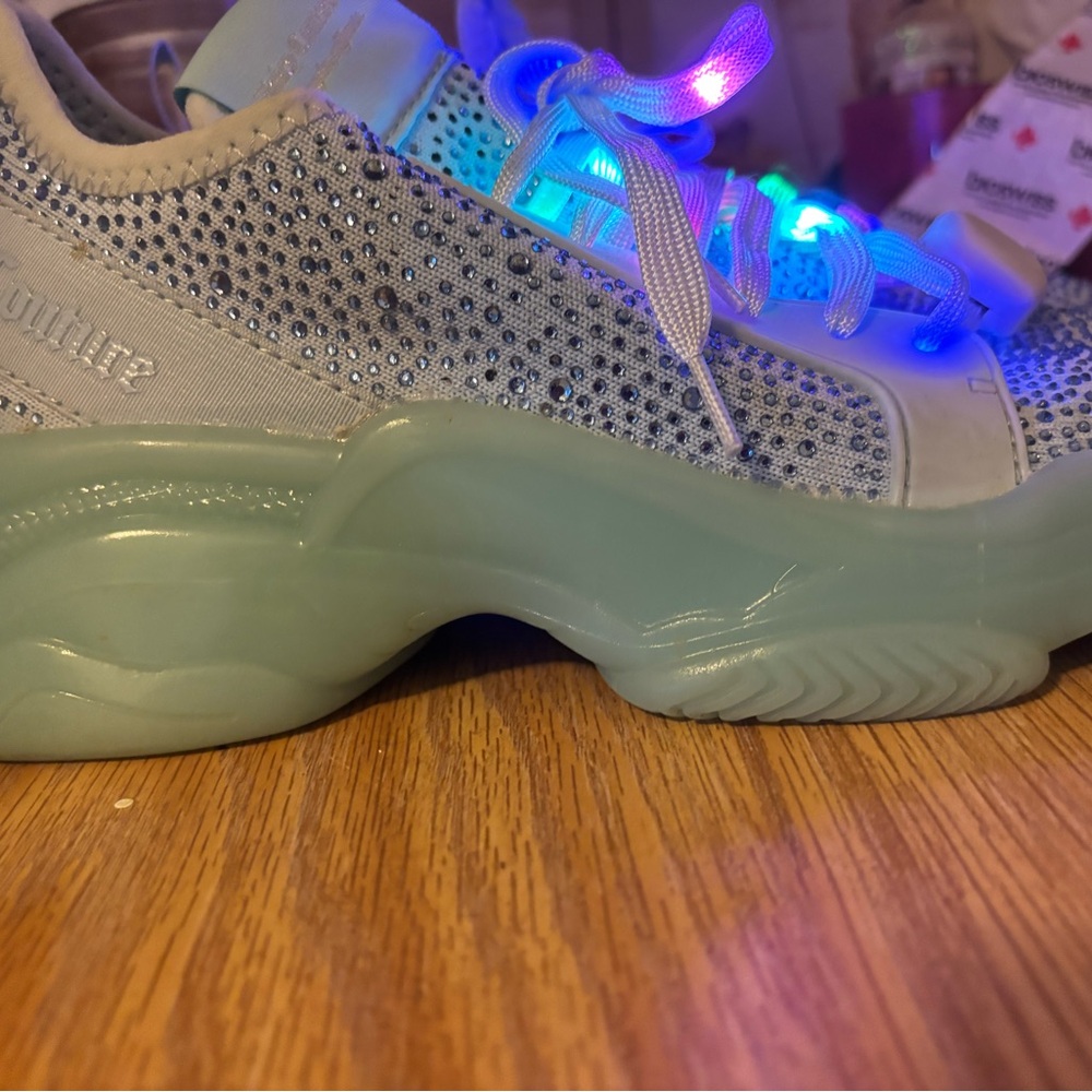 Juicy Couture Light Blue Crystal-Embellished Platform Sneakers with LED Laces